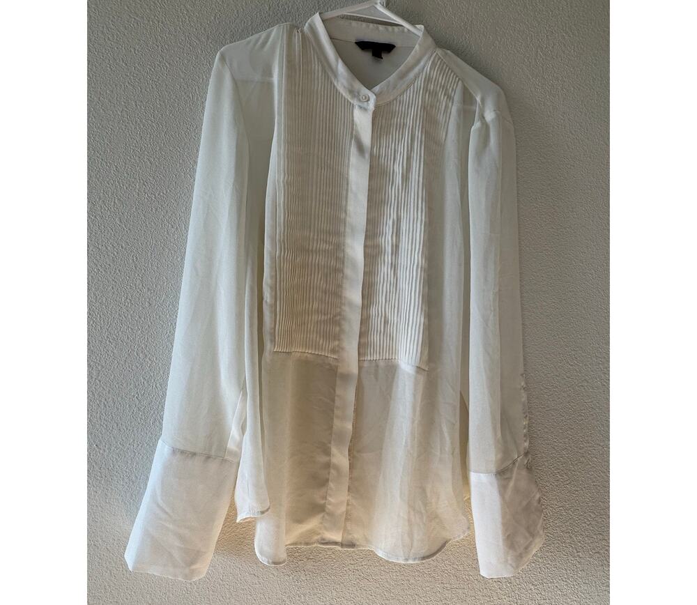 Banana Republic White Pintuck Button Front Blouse Women's XL Long Sleeve Career